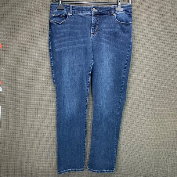 Chicos So Slimming Jeans Womens Size 2 Medium Wash Straight Leg Stretch Denim - Picture 1 of 11